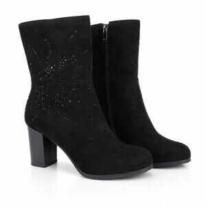 Patrizia Vegan Black‎ Suede Rhinestone Embellished Boots 39 8.5 Glam Y2K